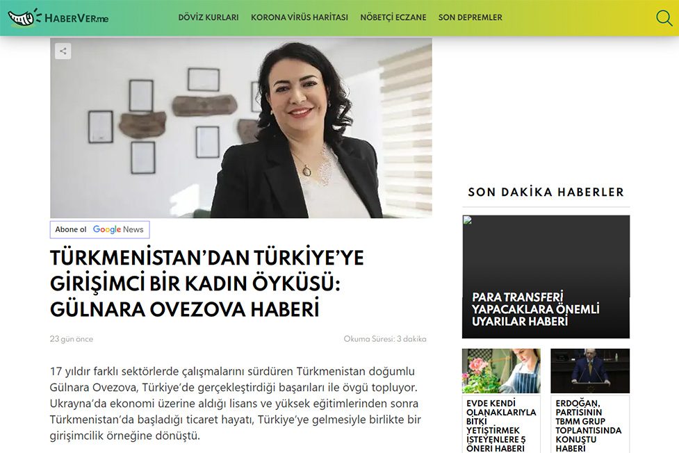 Haberver Türkmenistan’dan Türkiye’ye Girişimci Bir Kadın Öyküsü: Gülnara Ovezova