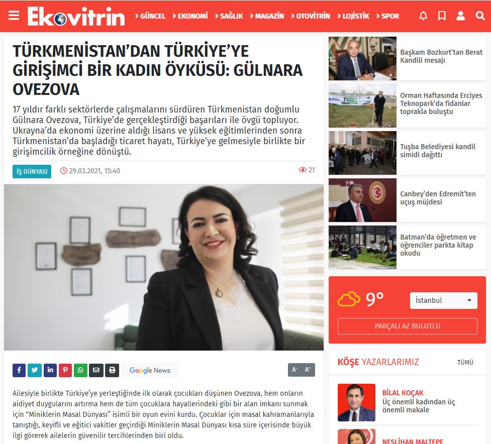 Ekovitrin Türkmenistan’dan Türkiye’ye Girişimci Bir Kadın Öyküsü: Gülnara Ovezova