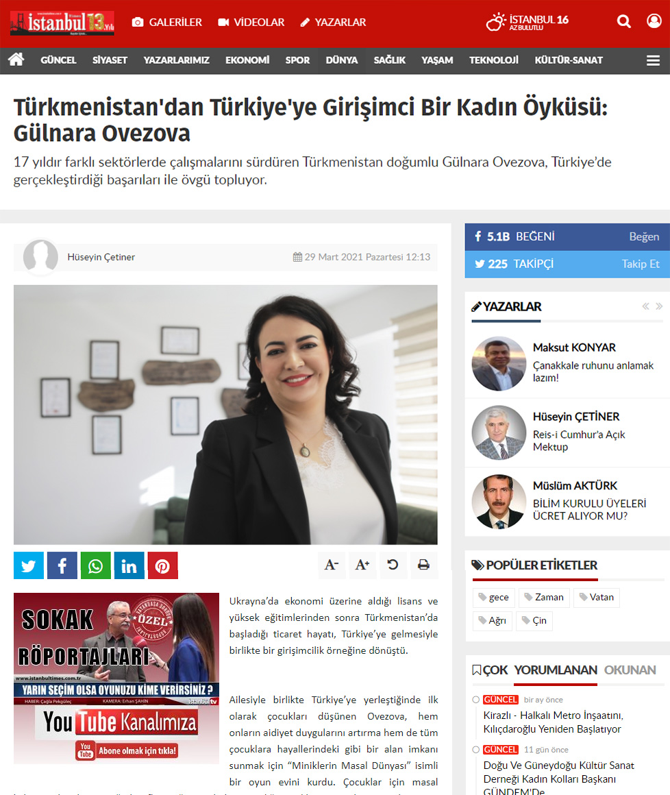 İstanbultimes Türkmenistan’dan Türkiye’ye Girişimci Bir Kadın Öyküsü: Gülnara Ovezova