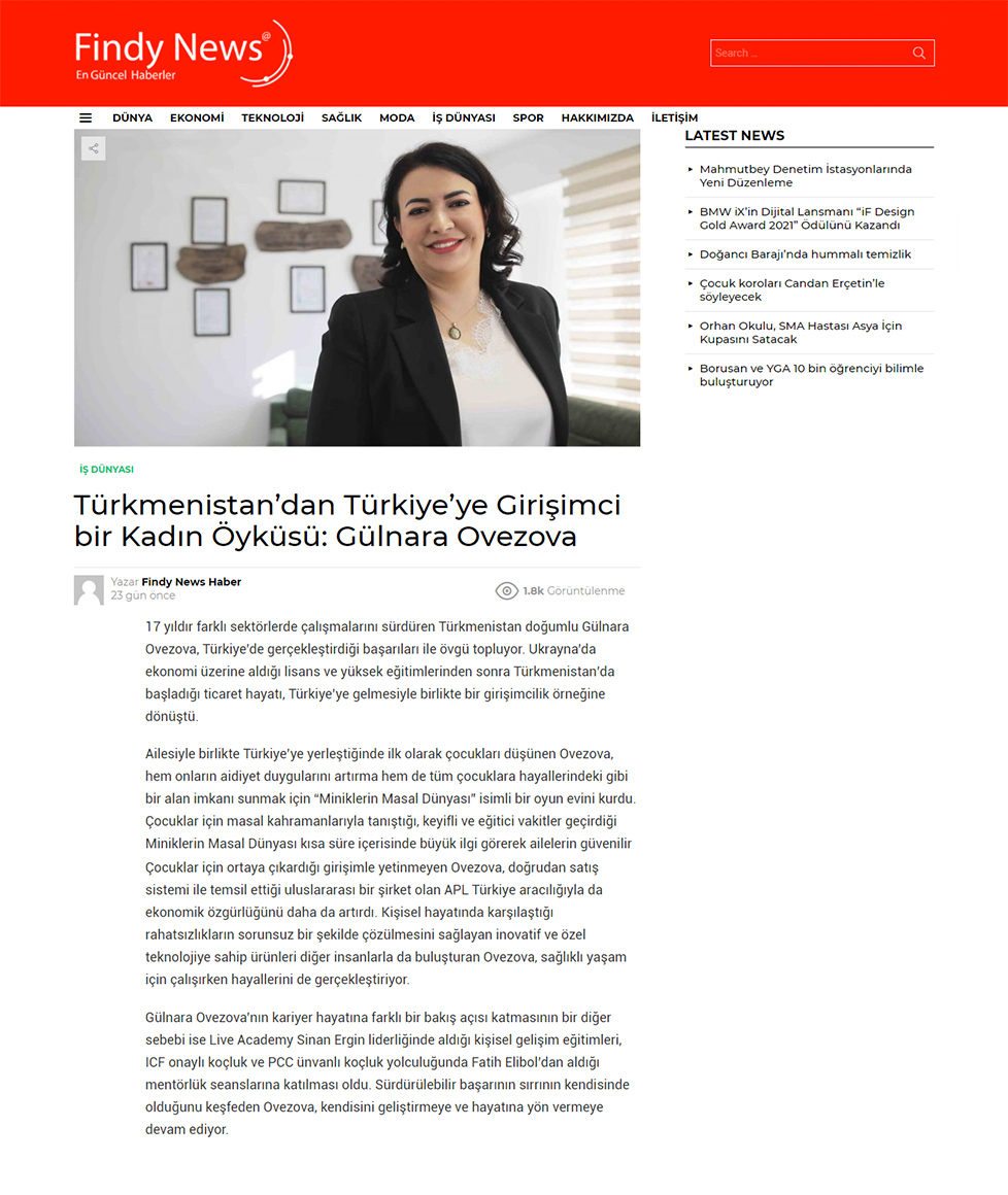 Findynews Türkmenistan’dan Türkiye’ye Girişimci Bir Kadın Öyküsü: Gülnara Ovezova